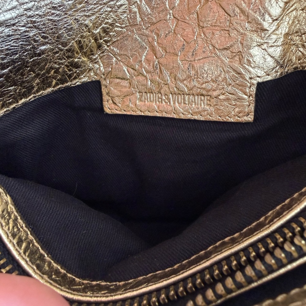 Zadig & Voltaire Gold Textured Clutch with Chain - Picture 3 of 8